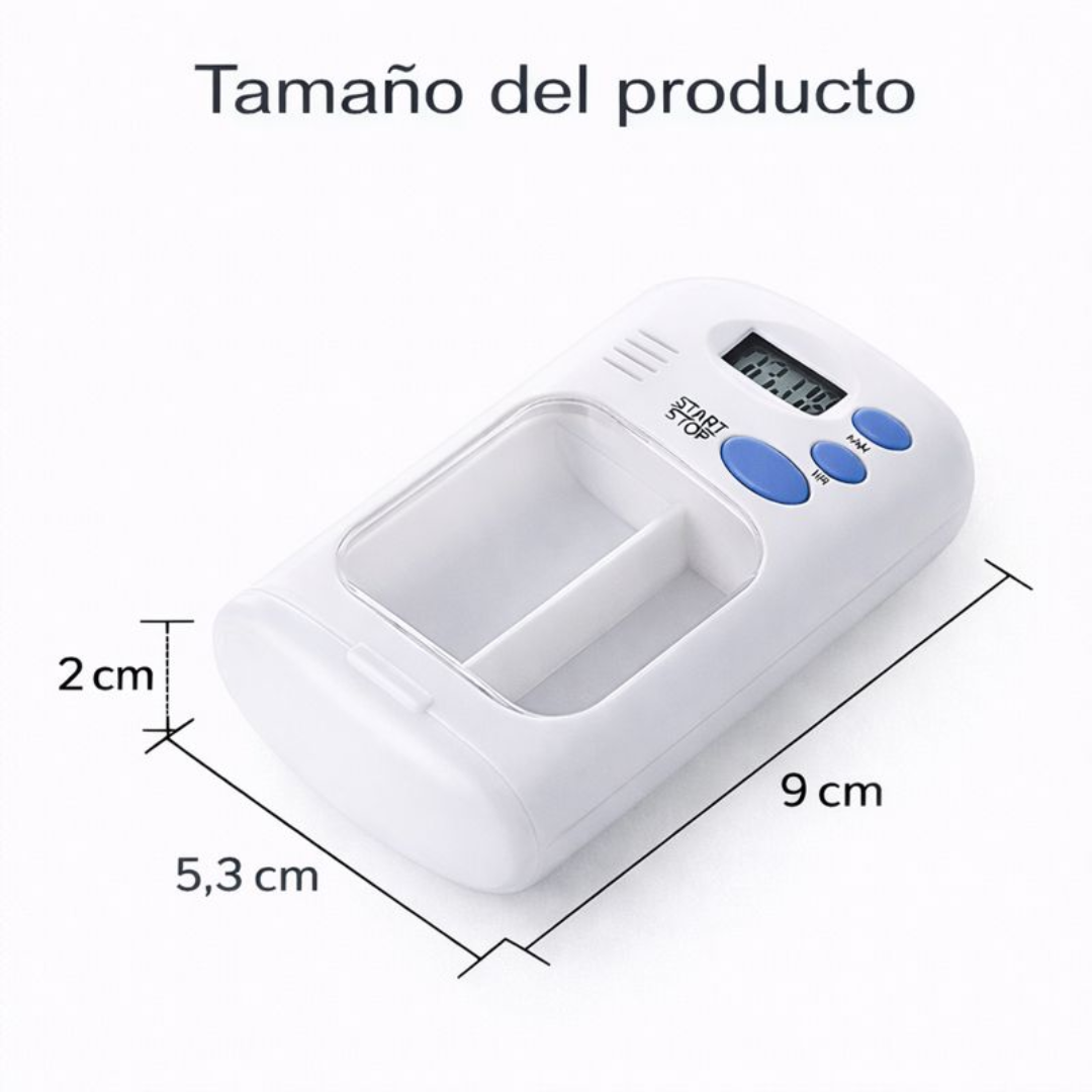 Pastillero portátil con alarma y temporizador