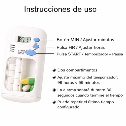 Pastillero portátil con alarma y temporizador