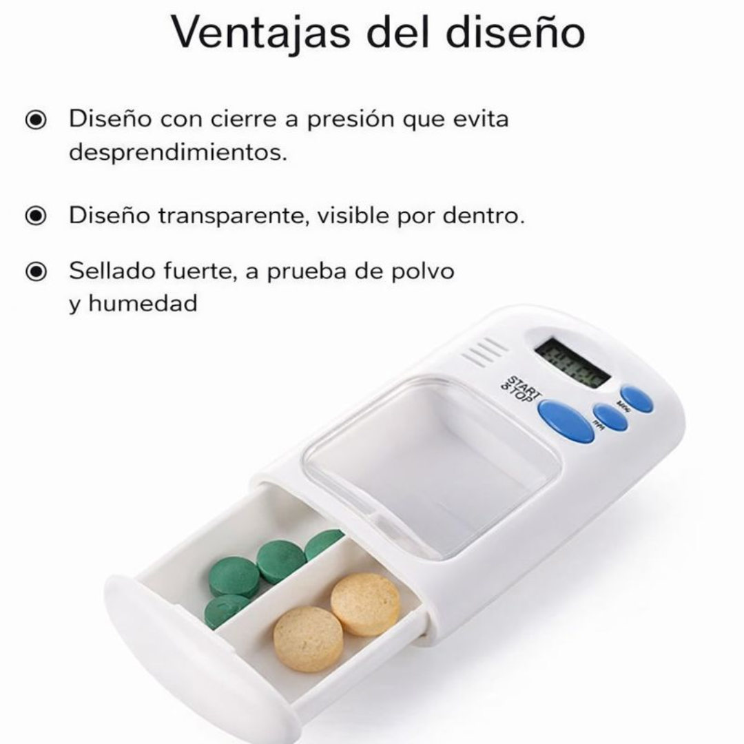 Pastillero portátil con alarma y temporizador