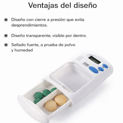 Pastillero portátil con alarma y temporizador